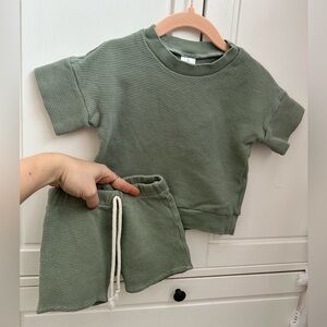 Green Waffle Knit Toddler Set